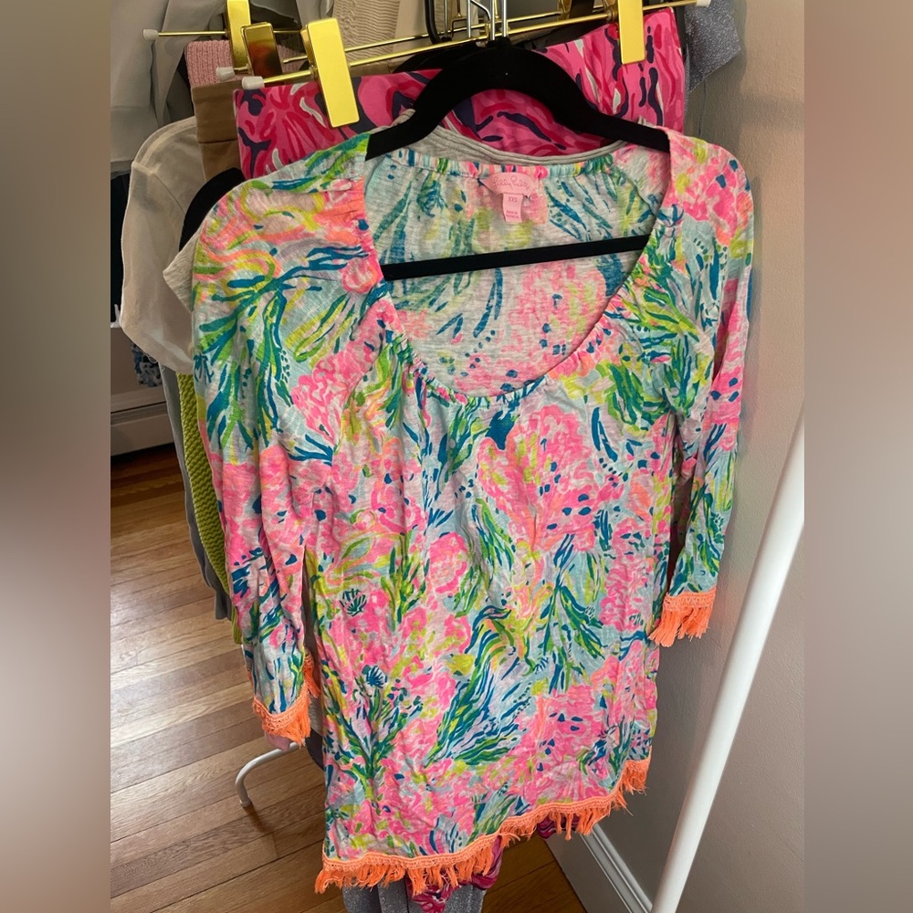 Lilly Pulitzer Colorful Floral Tunic with Fringe